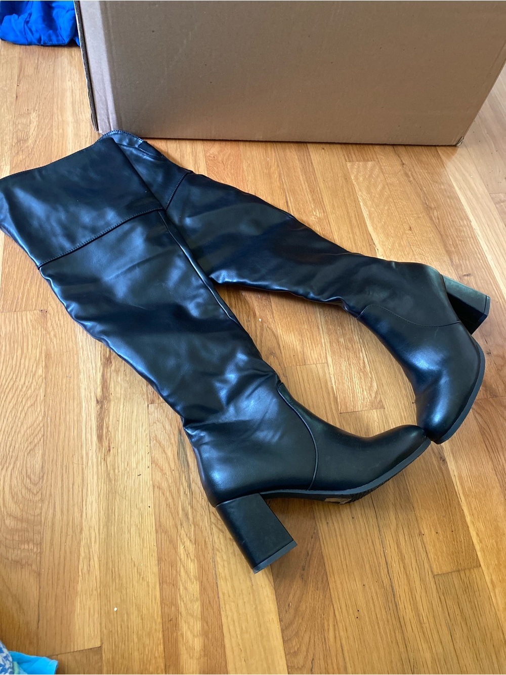 Black Over-the-Knee Block Heel Boots - Women's